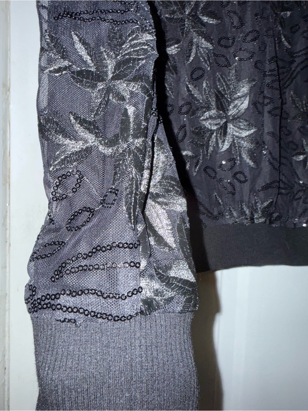 Simply Styled Black Mesh Sequin Embroidered Bomber Jacket Small Holiday - Picture 10 of 11